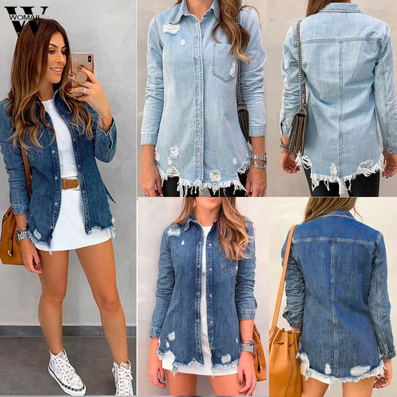 Womail jacket Coat Women Vintage Basic Coat Denim