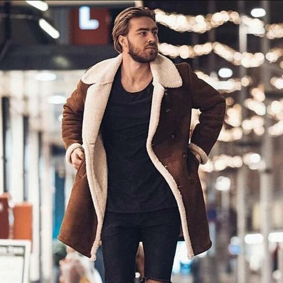 Men Faux Fur Lambswool Brown Jacket