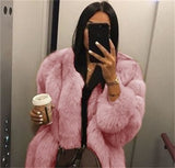 Vintage fluffy faux fur coat women Short furry fake fur winter outerwear pink grey coat autumn casual party overcoat