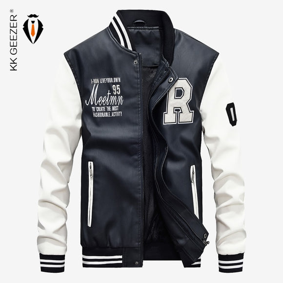 Leather Jacket Men Baseball Jacket